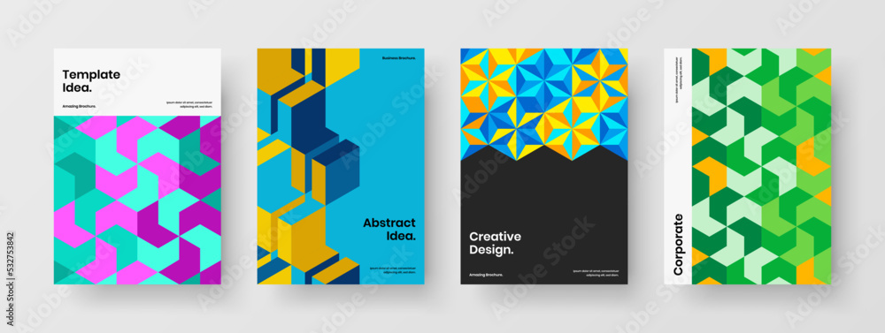 Modern mosaic shapes poster template collection. Vivid company brochure vector design illustration set.