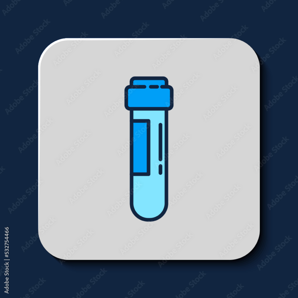 Filled outline Test tube or flask with blood icon isolated on blue background. Laboratory, chemical, scientific glassware sign. Vector Filled outline Test tube or flask with blood icon isolated on blue background. Laboratory, chemical, scientific glassware sign. Vector