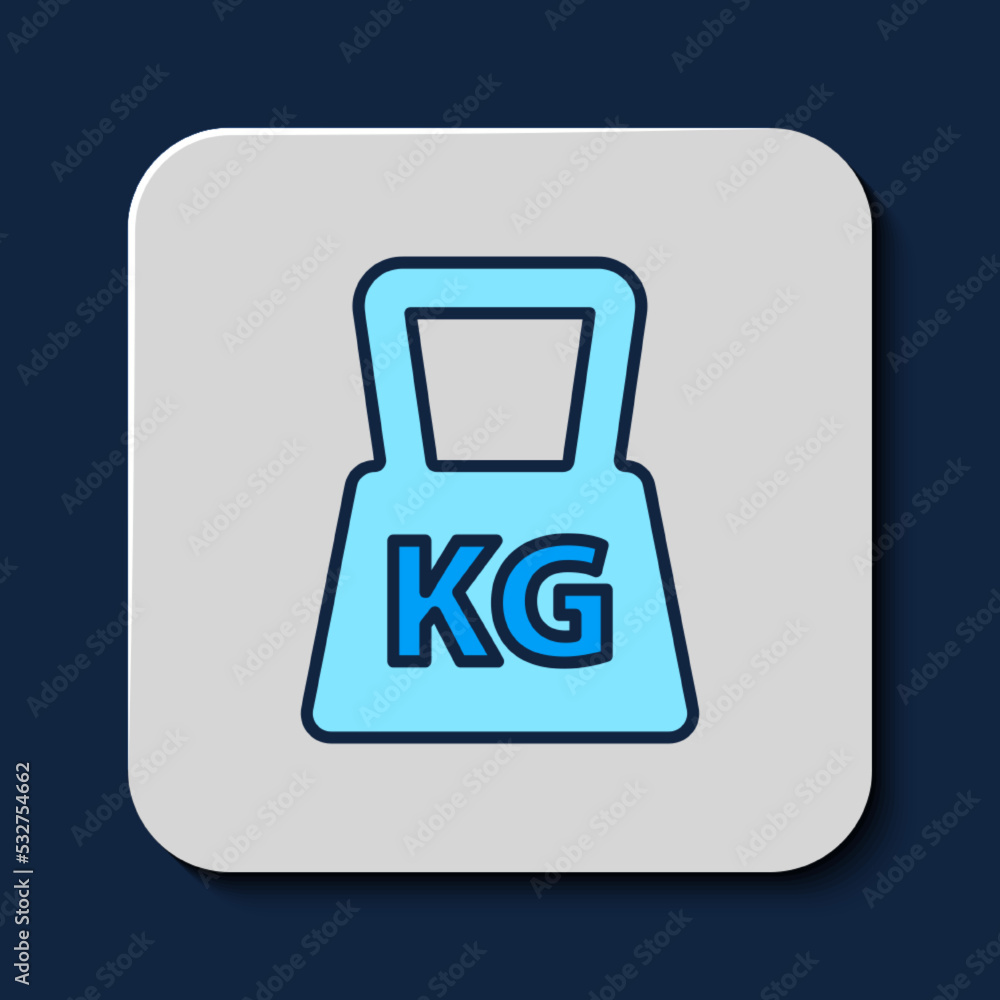 Filled outline Weight icon isolated on blue background. Kilogram weight block for weight lifting and scale. Mass symbol. Vector Filled outline Weight icon isolated on blue background. Kilogram weight block for weight lifting and scale. Mass symbol. Vector