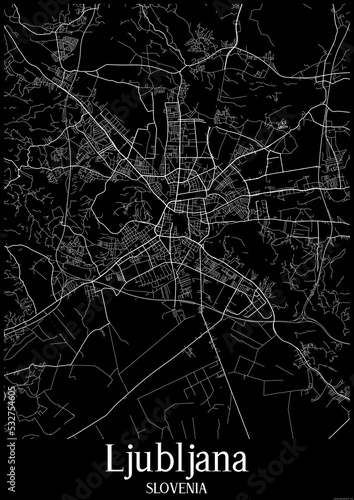 Black and White city map poster of Ljubljana Slovenia.