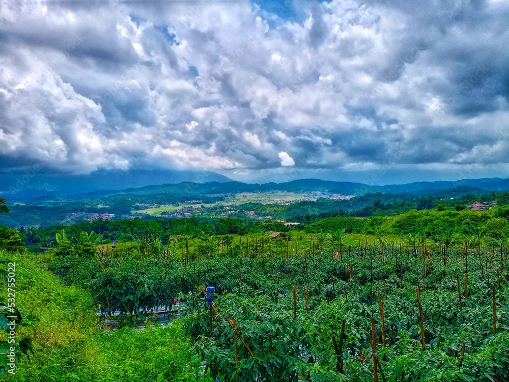 landscape with clouds and sky in mountains
Agriculture in the Indonesian Highlands