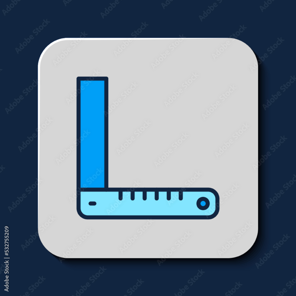 Filled outline Corner ruler icon isolated on blue background. Setsquare, angle ruler, carpentry, measuring utensil, scale. Vector Filled outline Corner ruler icon isolated on blue background. Setsquare, angle ruler, carpentry, measuring utensil, scale. Vector