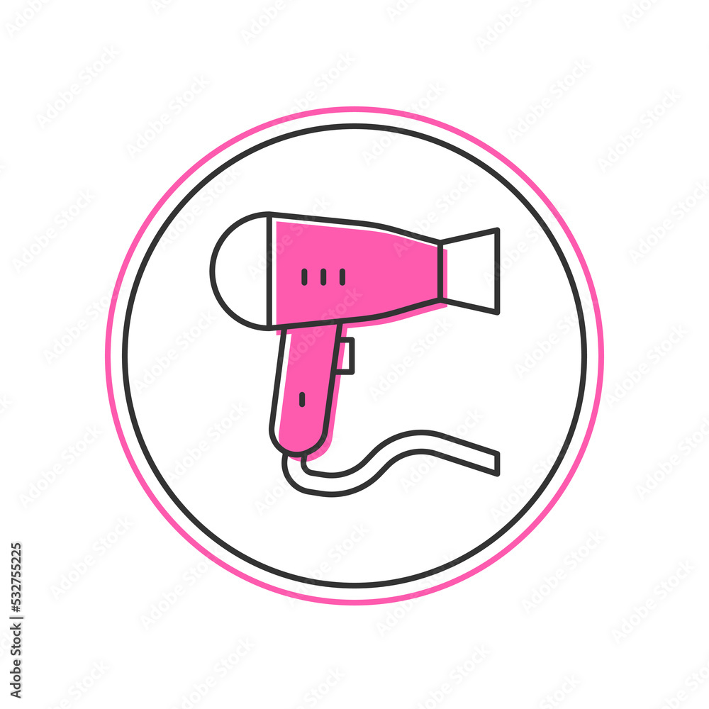Filled outline Hair dryer icon isolated on white background. Hairdryer sign. Hair drying symbol. Blowing hot air. Vector Filled outline Hair dryer icon isolated on white background. Hairdryer sign. Hair drying symbol. Blowing hot air. Vector