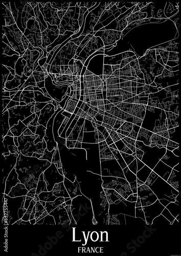 Black and White city map poster of Lyon France.