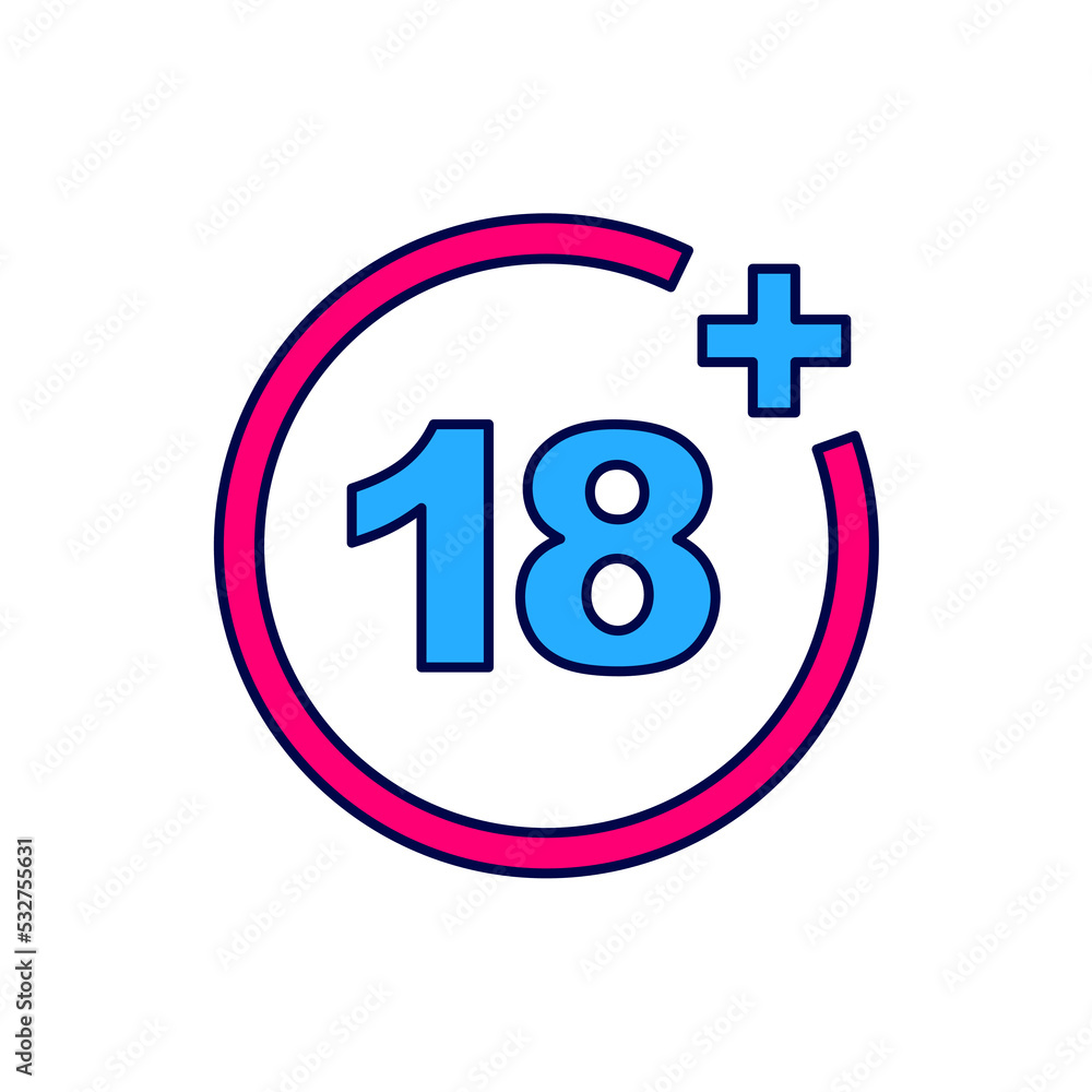 Filled outline Plus 18 movie icon isolated on white background. Adult content. Under 18 years sign. Vector Filled outline Plus 18 movie icon isolated on white background. Adult content. Under 18 years sign. Vector