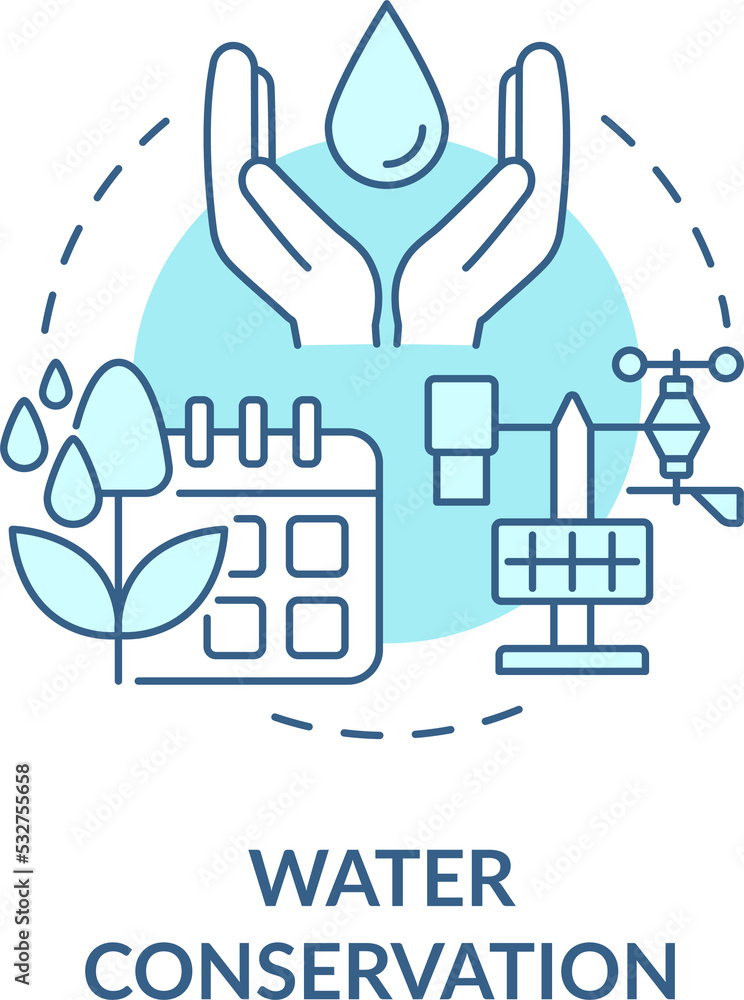 Water conservation turquoise concept icon. Drip irrigation abstract idea thin line illustration. Smart farming. Isolated outline drawing