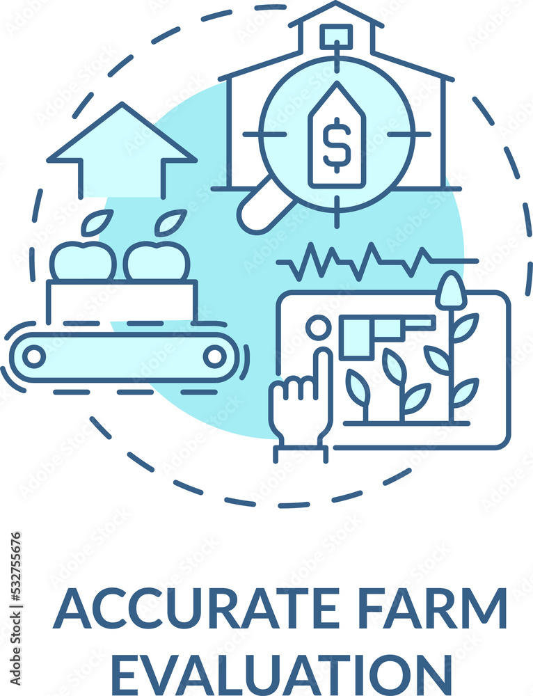 Accurate farm evaluation turquoise concept icon. Proper tracking production abstract idea thin line illustration. Isolated outline drawing