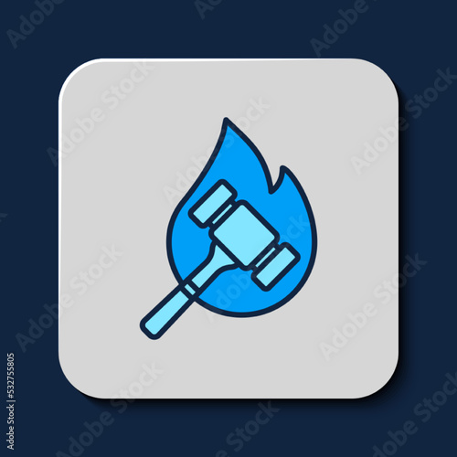 Filled outline Auction hammer icon isolated on blue background. Gavel - hammer of judge or auctioneer. Bidding process, deal done. Auction bidding. Vector