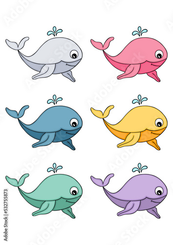 Set of colorful baby whale