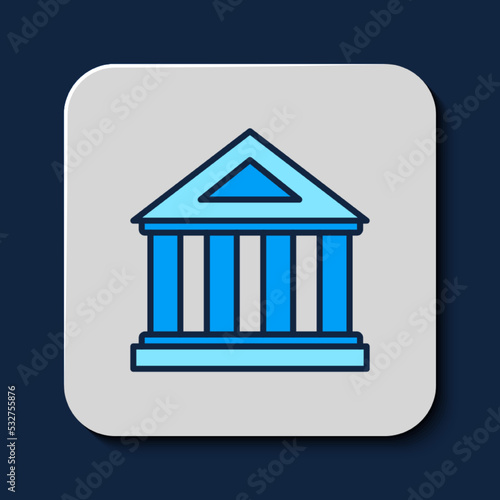 Filled outline Museum building icon isolated on blue background. Vector