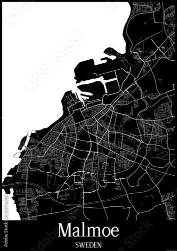 Black and White city map poster of Malmoe Sweden.