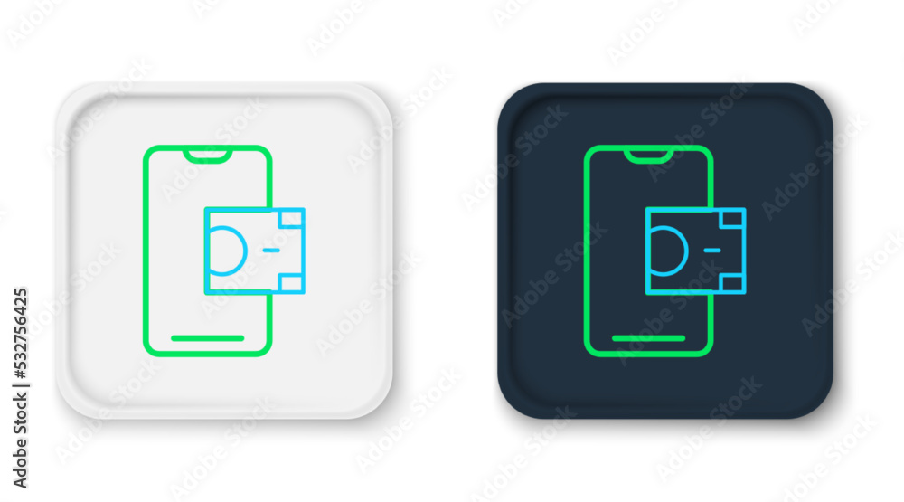 Line Mobile banking icon isolated on white background. Transfer money through mobile banking on the mobile phone screen. Colorful outline concept. Vector Line Mobile banking icon isolated on white background. Transfer money through mobile banking on the mobile phone screen. Colorful outline concept. Vector