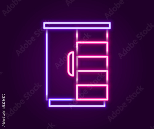 Glowing neon line Wardrobe icon isolated on black background. Cupboard sign. Colorful outline concept. Vector