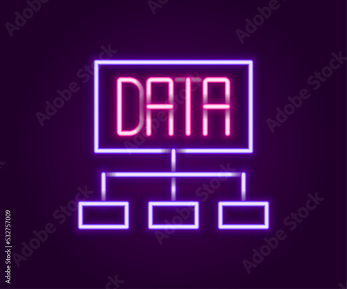 Glowing neon line Data analysis icon isolated on black background. Business data analysis process, statistics. Charts and diagrams. Colorful outline concept. Vector