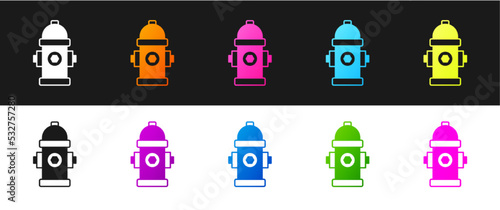 Set Fire hydrant icon isolated on black and white background. Vector