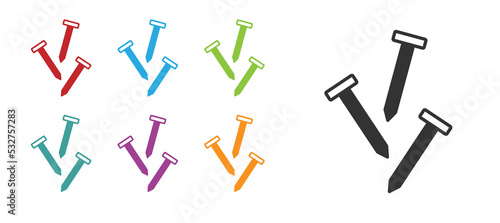 Black Metallic nails icon isolated on white background. Set icons colorful. Vector