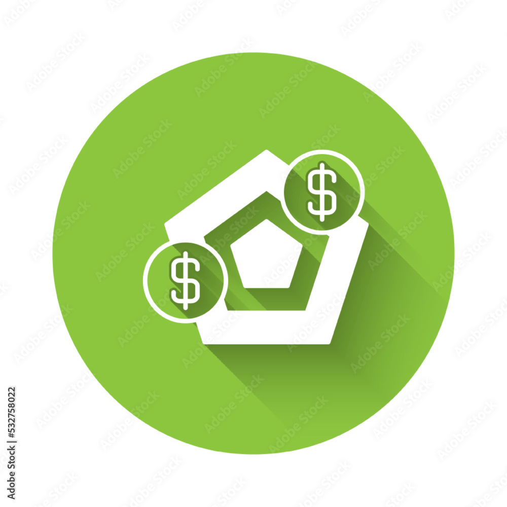 White Financial growth increase icon isolated with long shadow background. Increasing revenue. Green circle button. Vector White Financial growth increase icon isolated with long shadow background. Increasing revenue. Green circle button. Vector