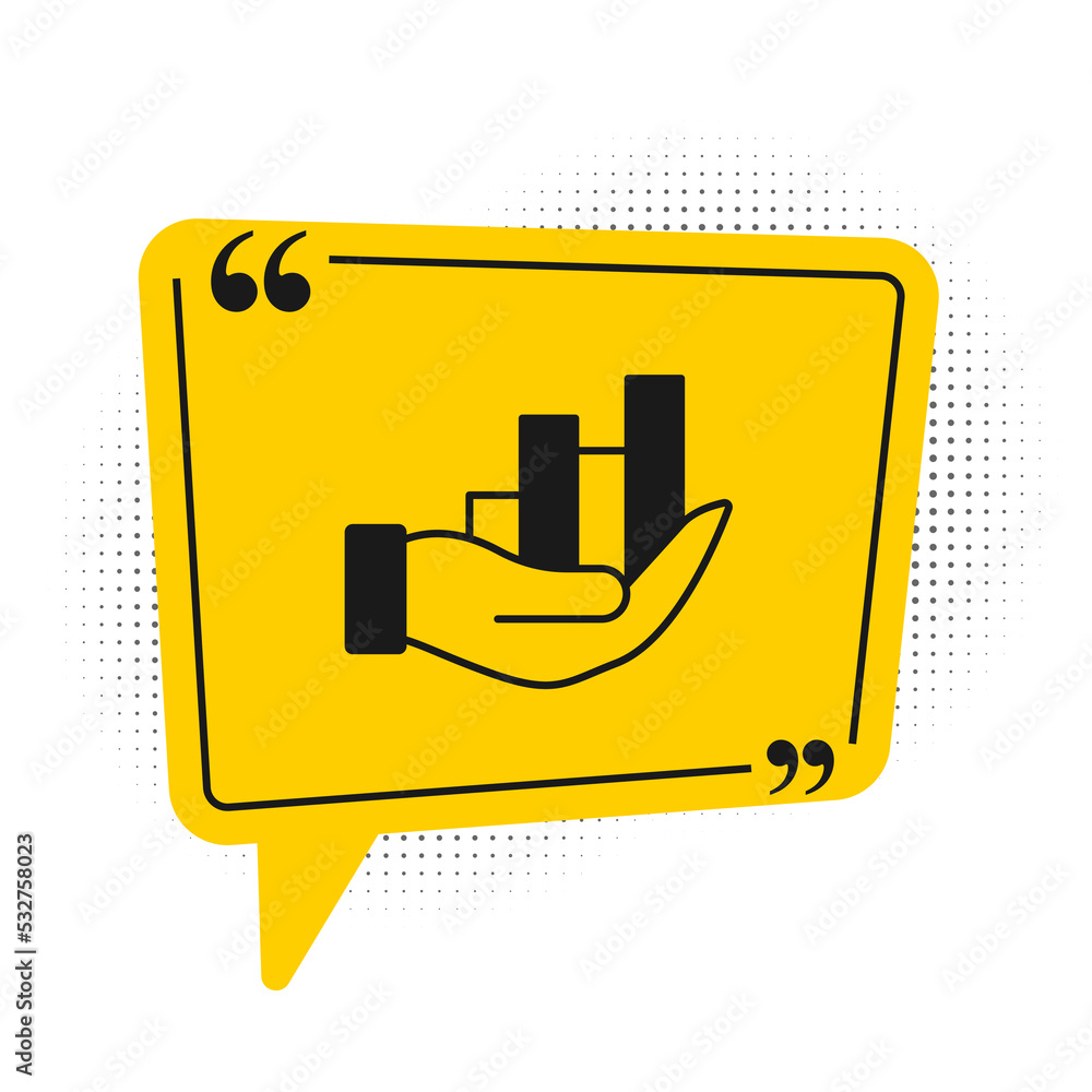 Black Pie chart infographic icon isolated on white background. Diagram chart sign. Yellow speech bubble symbol. Vector Black Pie chart infographic icon isolated on white background. Diagram chart sign. Yellow speech bubble symbol. Vector