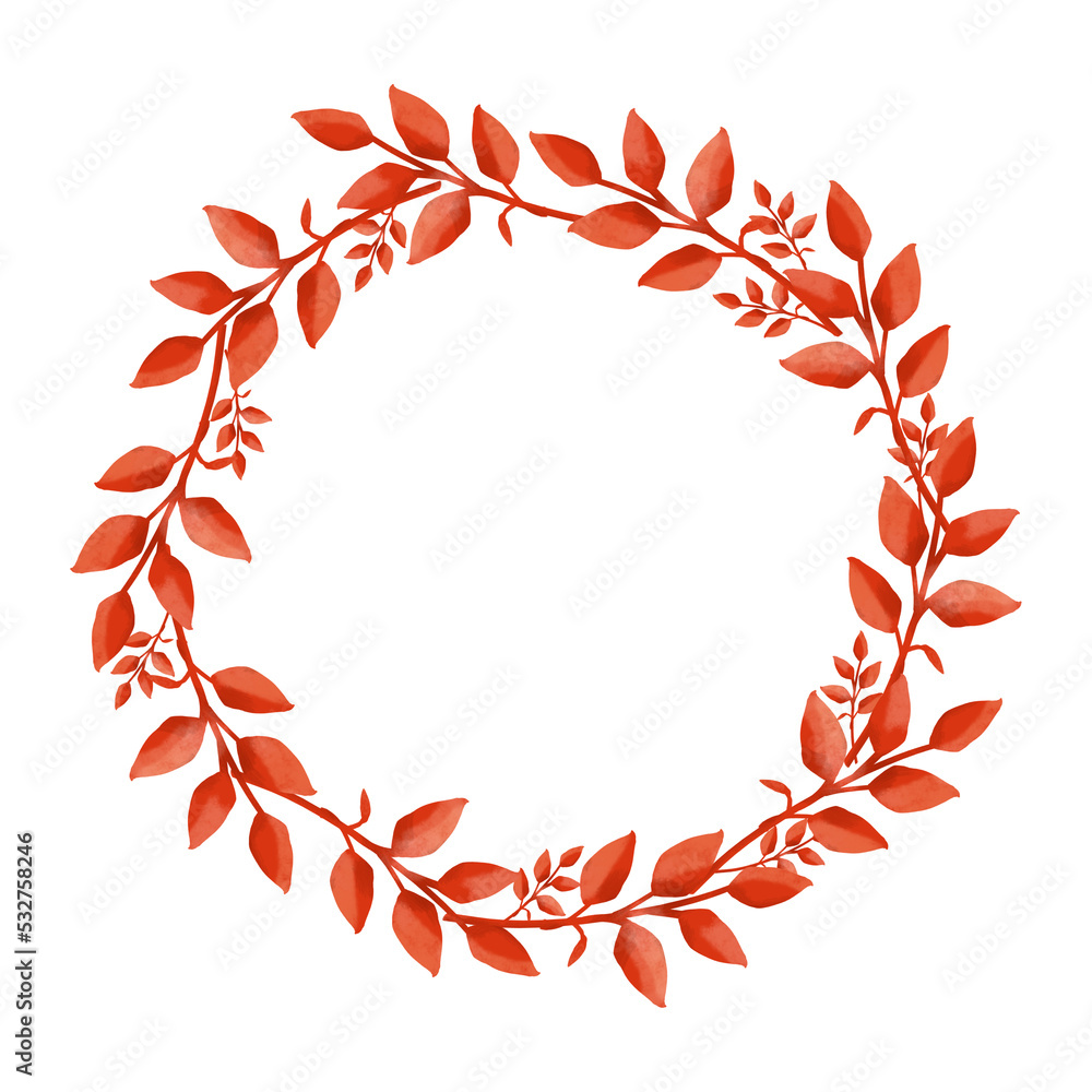 Obraz premium A wreath of leaves for inserting text. Raster wreath with red leaves.