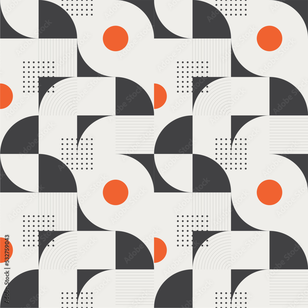seamless pattern with geometric abstract square blocks with orange dots. pattern for wall decoration. Patchwork ornament. Wall art Vector illustration flooring.