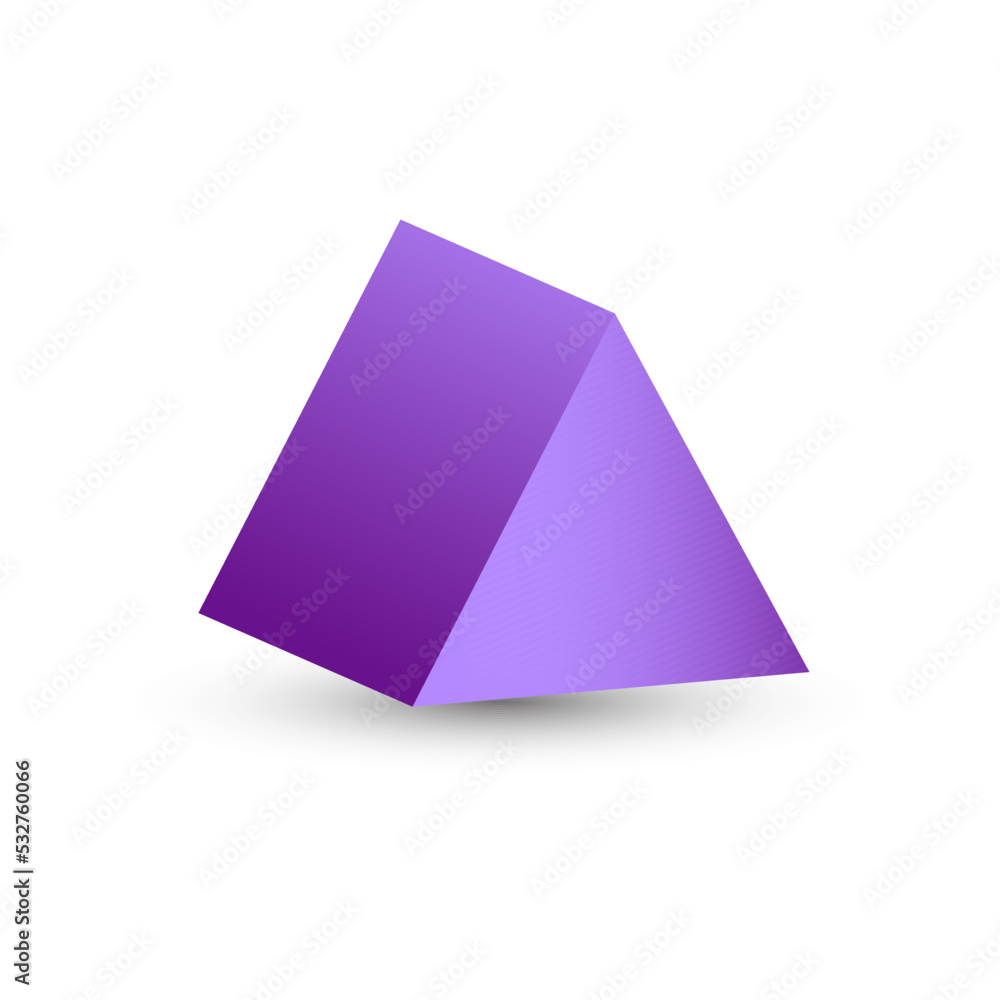 Vector purple, triangular prism with gradients and shadow for game