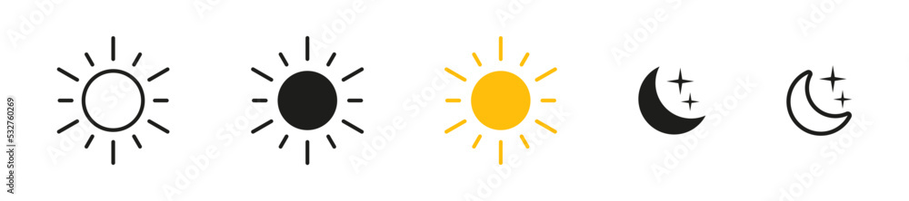 Sun and moon in flat style on white background. Vector icon day and night.