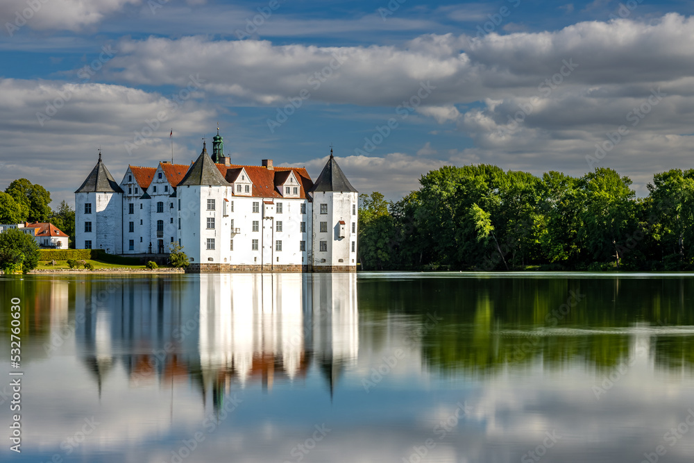 Gluecksburg Castle on the Flensburg Fjord photographed from the lake side.