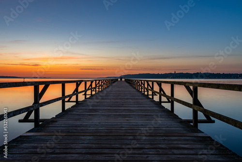 Pier in Harrislee, Flensburg, Baltic Sea at sunrise