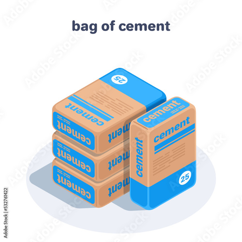 isometric vector illustration on a white background, a bag of cement stacked one on one, material for construction and repair