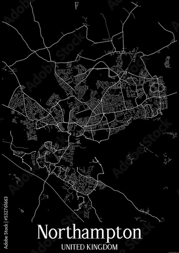 Black and White city map poster of Northampton United Kingdom.