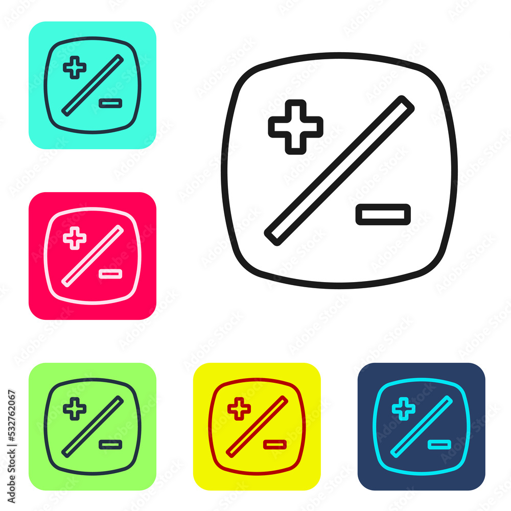 Black line Exposure compensation icon isolated on white background. Set icons in color square buttons. Vector Black line Exposure compensation icon isolated on white background. Set icons in color square buttons. Vector