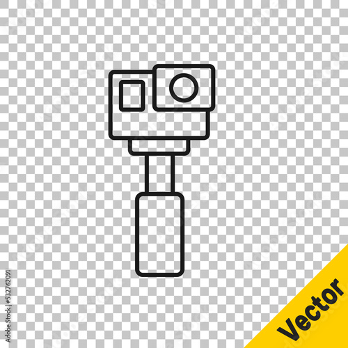 Black line Action extreme camera icon isolated on transparent background. Video camera equipment for filming extreme sports. Vector