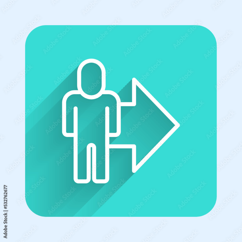 White line Leader of a team of executives icon isolated with long shadow background. Green square button. Vector