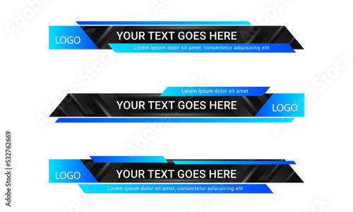 Set of broadcast news lower third banner templates for Television, Video and Media Channels. Futuristic headline bar layout design vector