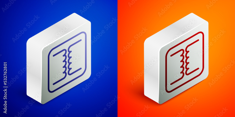 Isometric line Electrical transformer icon isolated on blue and orange background. Silver square button. Vector Isometric line Electrical transformer icon isolated on blue and orange background. Silver square button. Vector