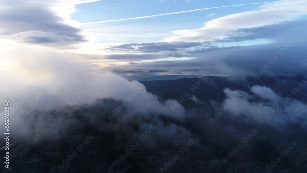 Epic Flight Around the Misty Rocky Peaks of the Rocky Mountain Fog Creeping Over the Mountain Peaks Epic Flight Around the Misty Rocky Peaks of the Rocky Mountain Fog Creeping Over the Mountain Peaks