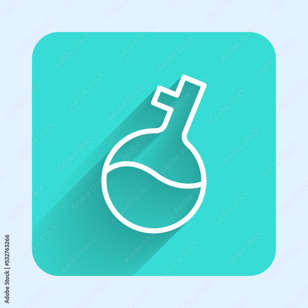 White line Test tube and flask chemical laboratory test icon isolated with long shadow background. Laboratory glassware sign. Green square button. Vector White line Test tube and flask chemical laboratory test icon isolated with long shadow background. Laboratory glassware sign. Green square button. Vector