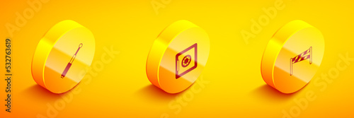 Set Isometric Telescopic baton, Safe and Crime scene icon. Vector