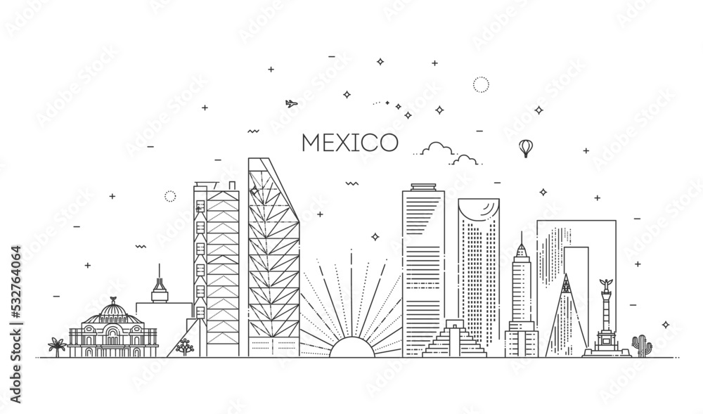 Naklejka premium Mexico city skyline on a white background