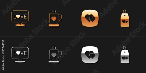 Set Love text, Coffee cup and heart, Heart and Please do not disturb with icon. Vector