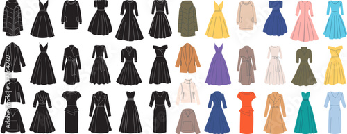 set of women's clothes, flat style isolated vector