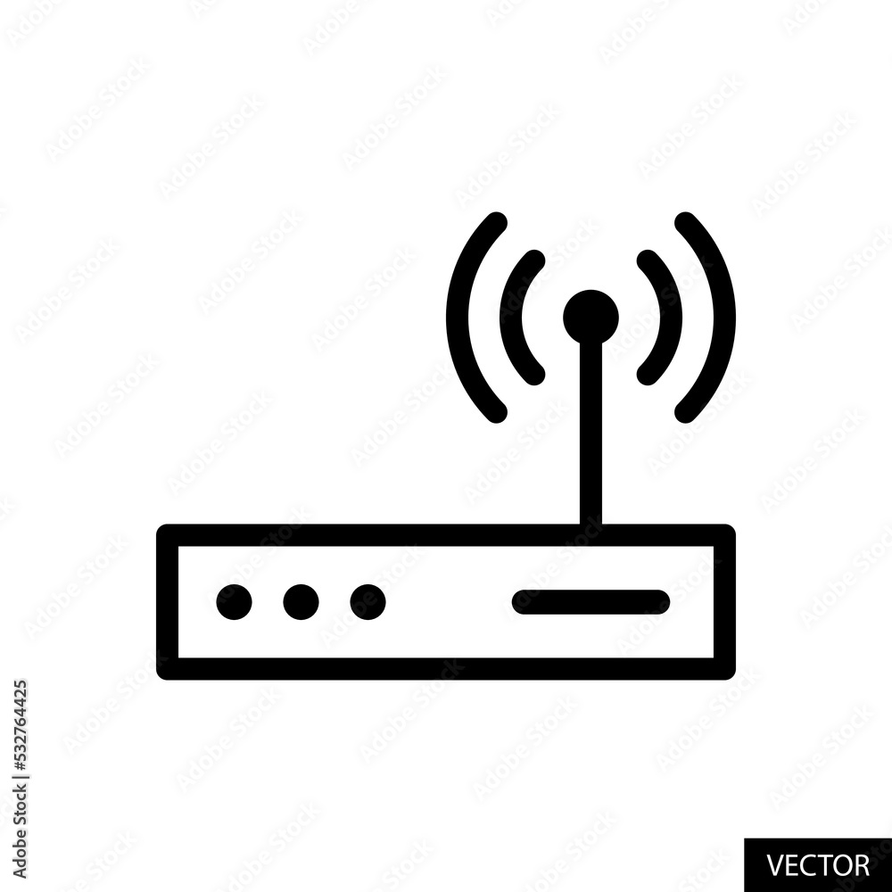 Wifi router vector icon in line style design for website design, app, UI, isolated on white background. Editable stroke. Vector illustration. Wifi router vector icon in line style design for website design, app, UI, isolated on white background. Editable stroke. Vector illustration.