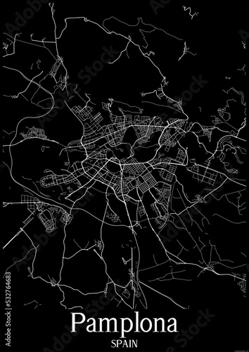 Black and White city map poster of Pamplona Spain.