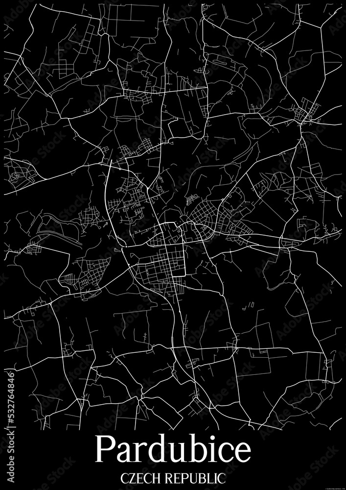 Black and White city map poster of Pardubice Czech Republic.
