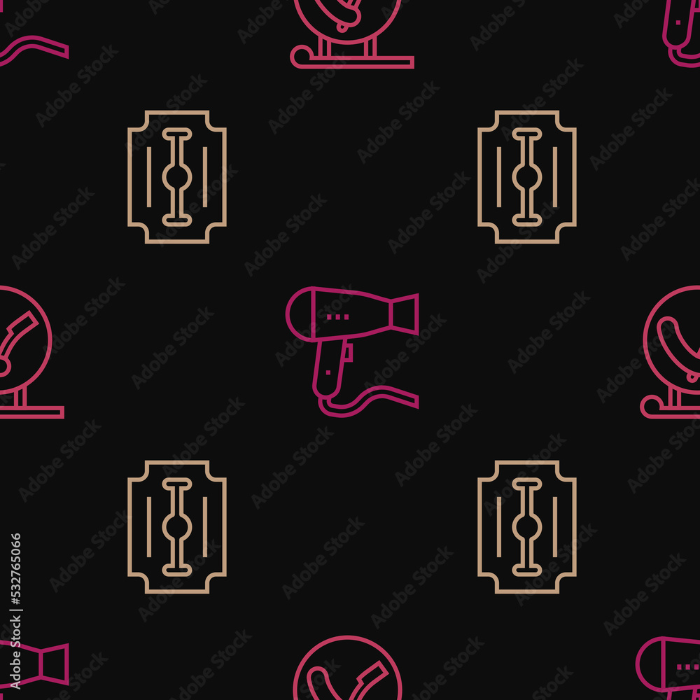 Set line Barbershop with razor, Blade and Hair dryer on seamless pattern. Vector Set line Barbershop with razor, Blade and Hair dryer on seamless pattern. Vector