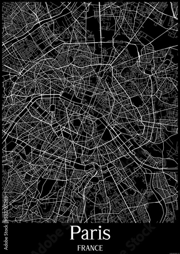 Fototapeta Naklejka Na Ścianę i Meble -  Black and White city map poster of Paris France.
