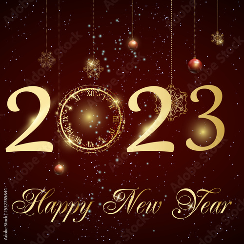 2023 Happy New Year and Merry Christmas Abstract shiny color gold wave design element