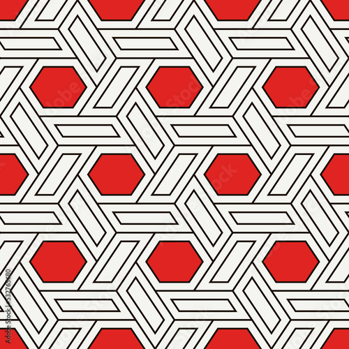 Hexagonal seamless pattern. Mosaic tiles. Geometrical wallpaper. Honeycomb print. Ethnic ornament illustration. Wicker background. Flooring image. Digital paper. Geometric backdrop. Vector work.