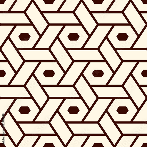 Hexagonal seamless pattern. Honeycomb surface print. Mosaic tiles. Flooring background. Wicker, weave, entwine effect geometric ornament. Modern geo design wallpaper. Vector abstract. Digital paper.