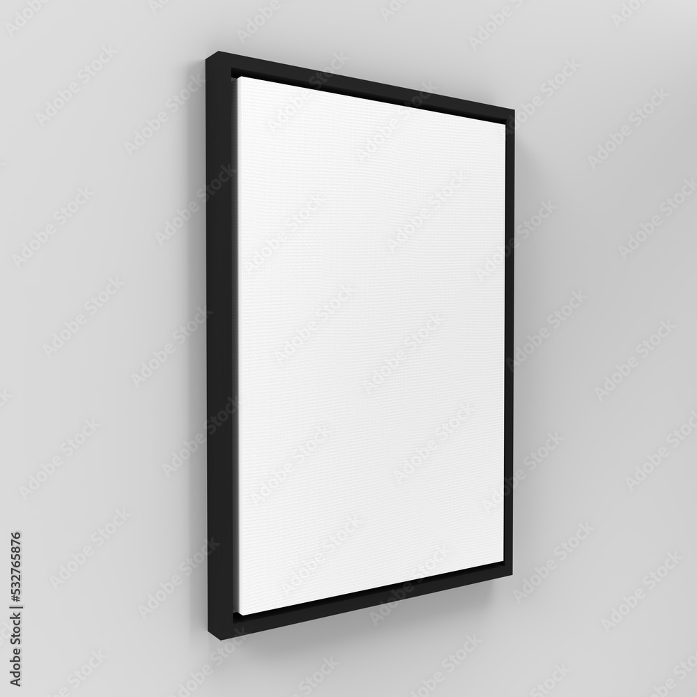 3d Side view Portrait floating frame canvas wall art mockup on wall